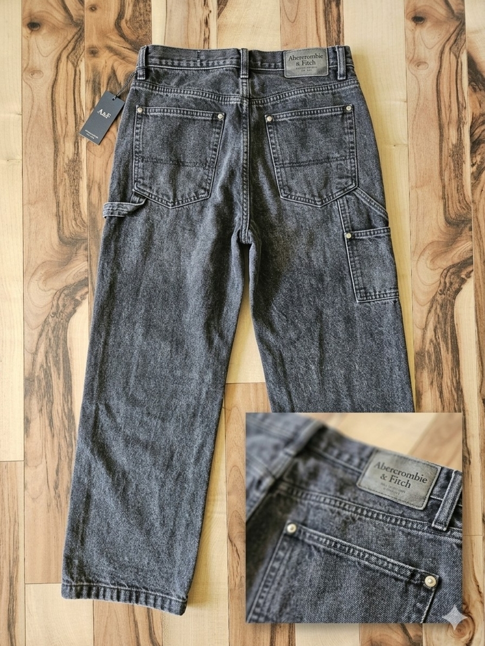 Abercrombie & Fitch Men's Washed Black Relaxed Carpenter Jeans
